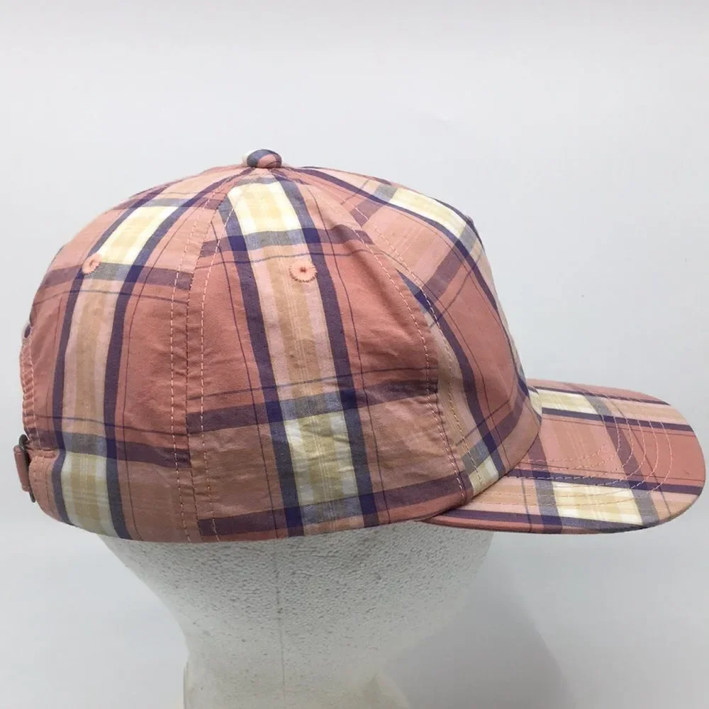 Obey Madras Salmon Pink Plaid Cotton Lightweight Baseball Hat Cap